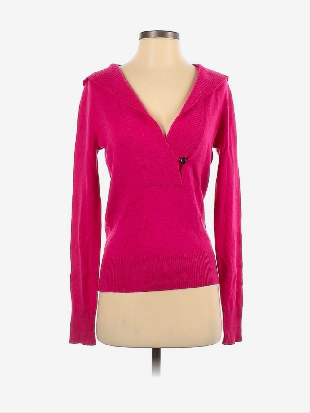 J. Crew Fuchsia V-Neck Button Accent Sweater